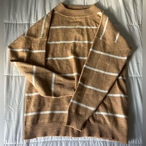Brown oversized sweater with white stripes. The brand is A New Day from Target.